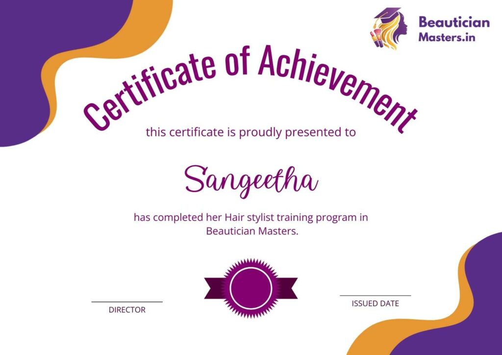 Certificate of Hair stylist Course in hyderabad